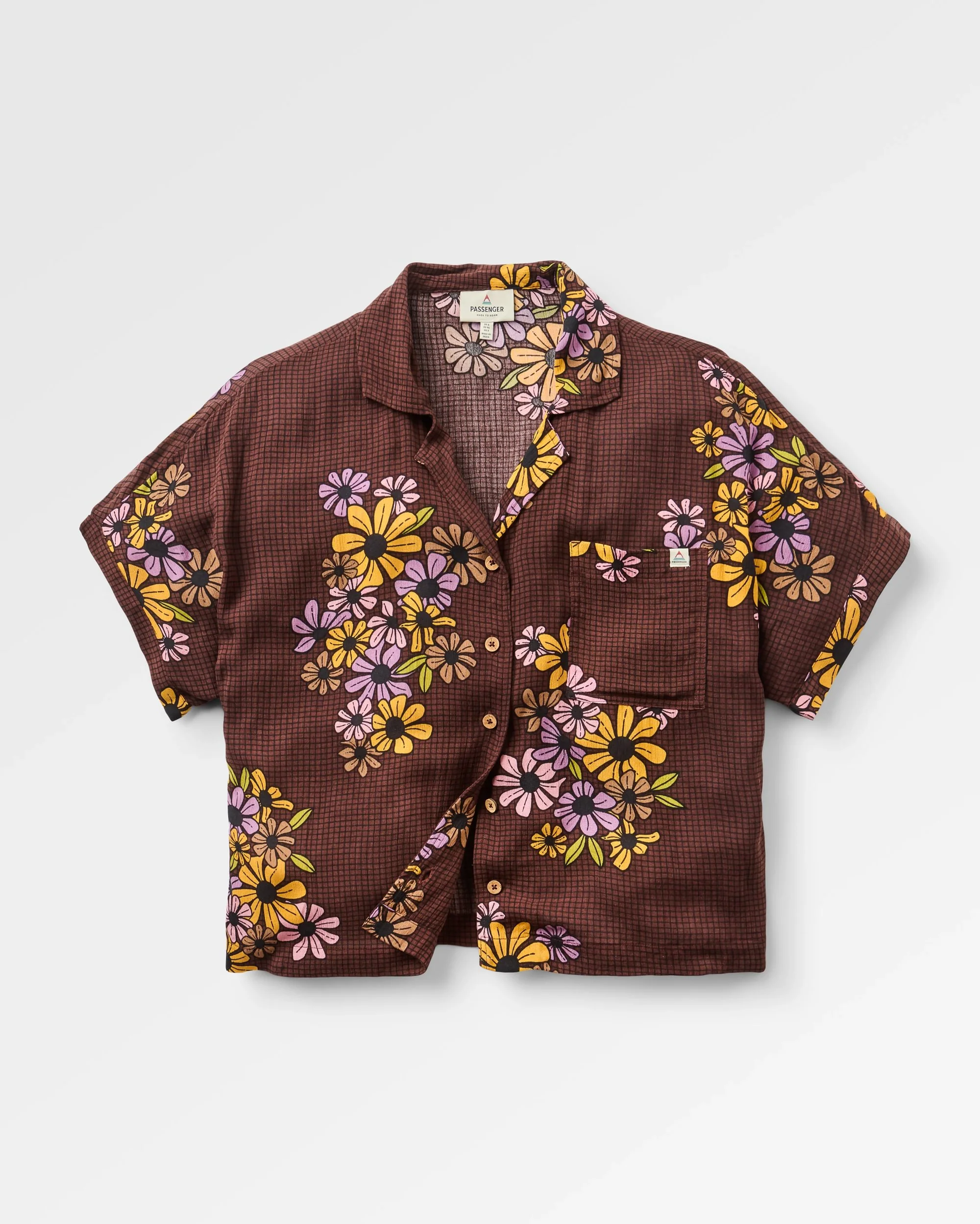 Arden Short Sleeve Shirt Eco Vero - Floral Grid Espresso