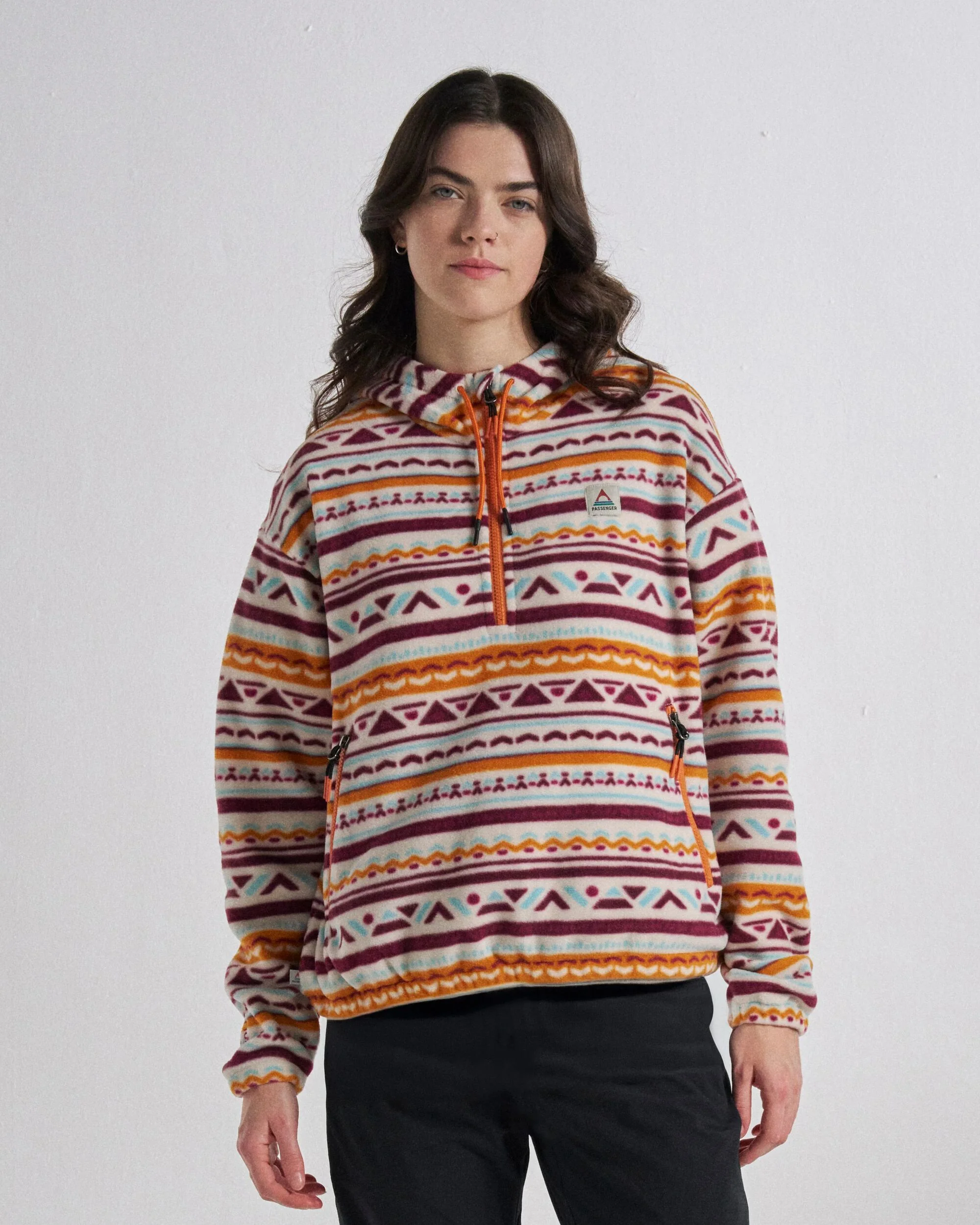 Ayla Micro Polartec® Hooded Fleece - Geo Tracks Birch