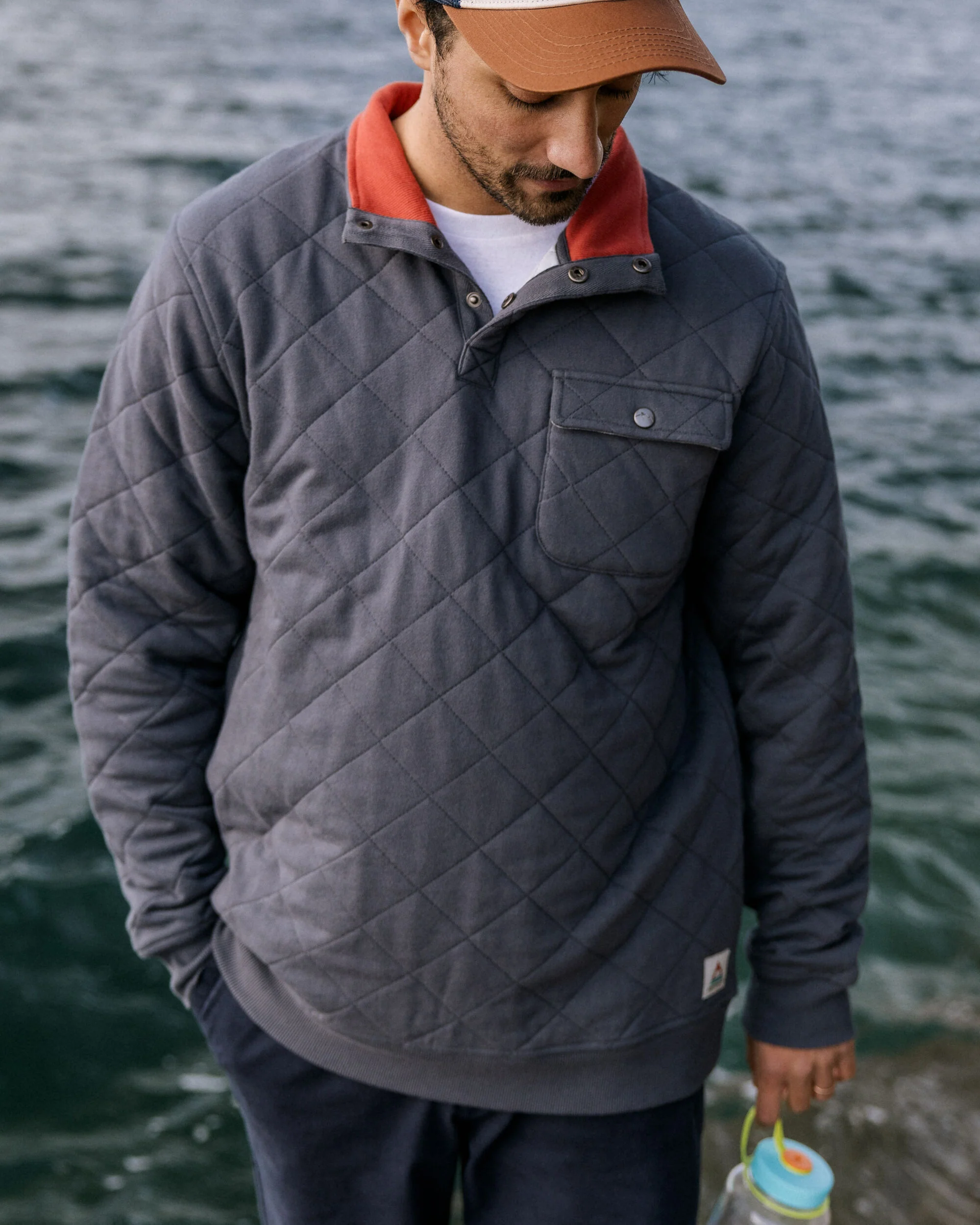 Bark Quilted Popper Up Sweatshirt - Charcoal