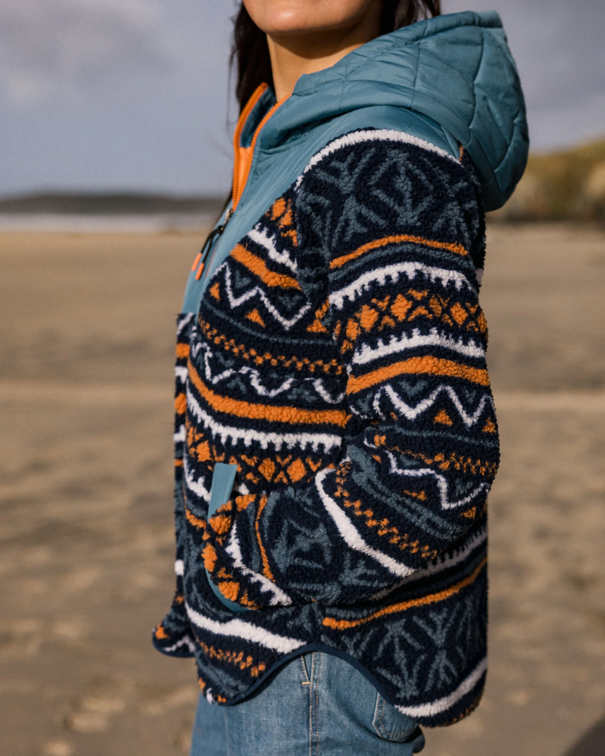 Beaumont Sherpa Hooded Fleece - Homespun Stripe Navy