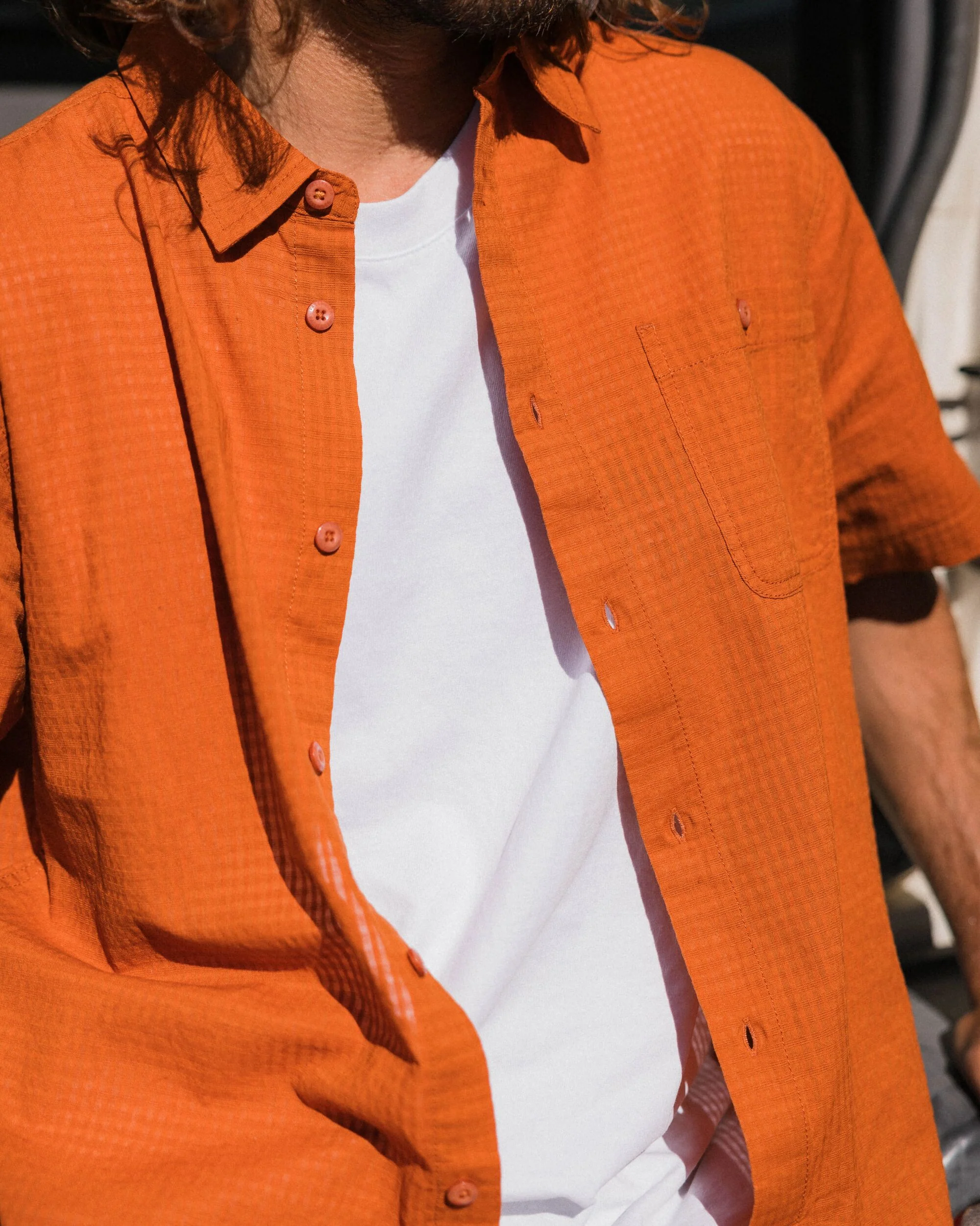 Chill Textured Short Sleeve Shirt - Sunset Orange - Image 3