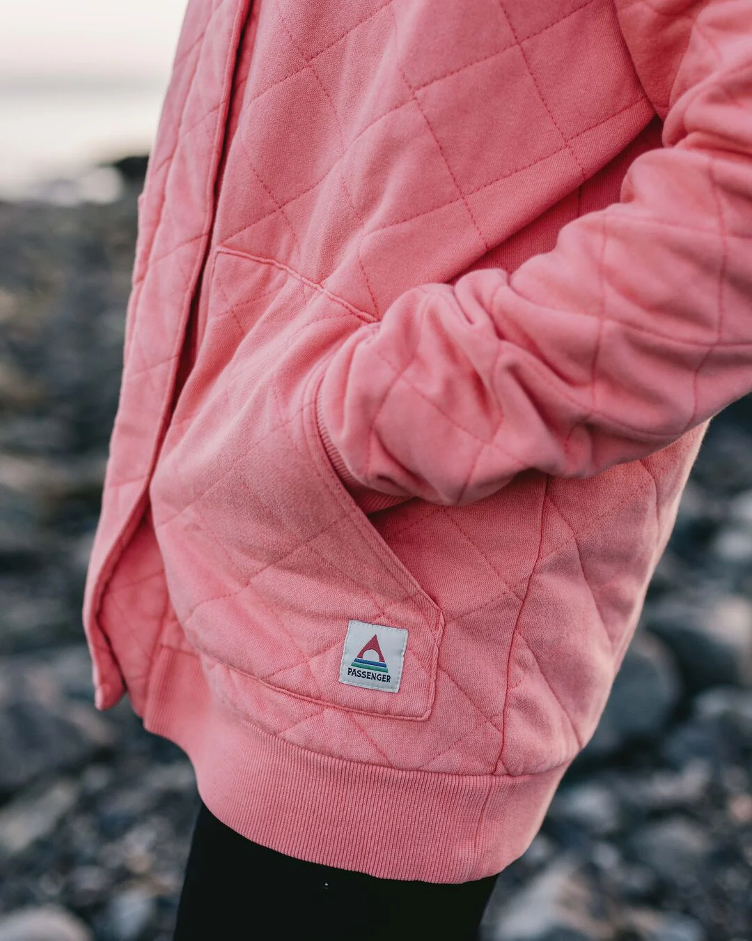 Clementine Quilted Popper Up Hoodie - Shell Pink - Image 4