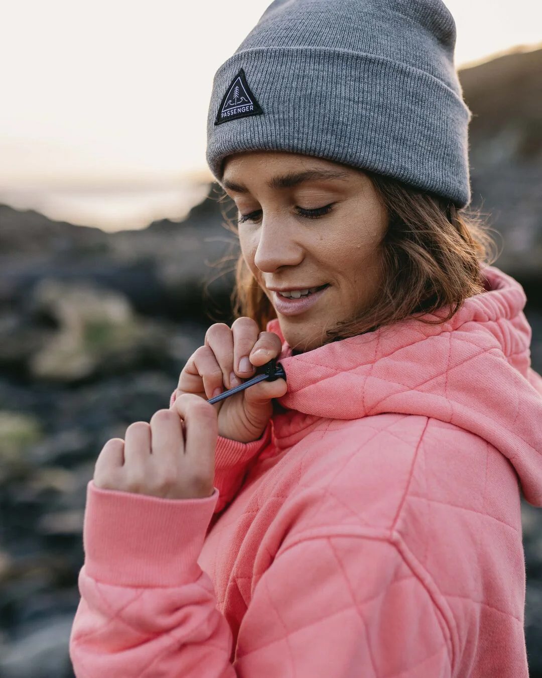 Clementine Quilted Popper Up Hoodie - Shell Pink - Image 5