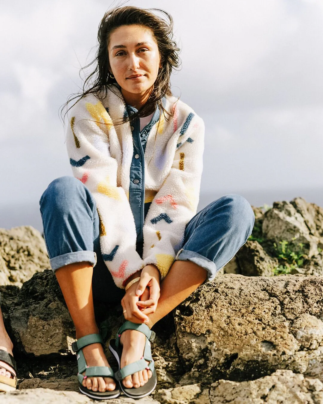 Clover Deep-Pile Sherpa Fleece - Off White Geo - Image 8