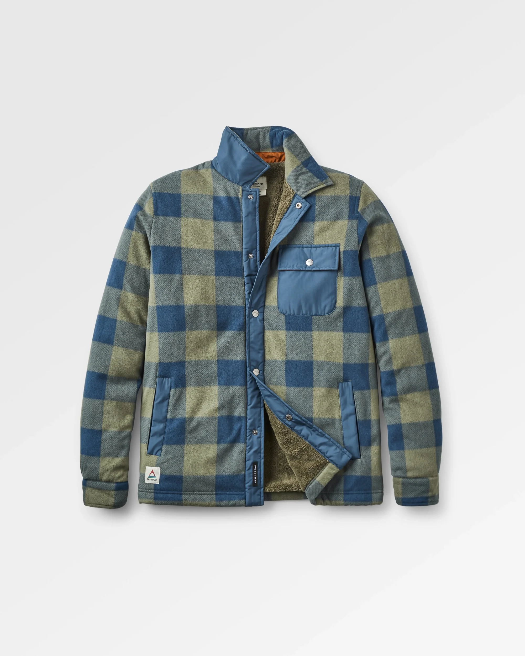 Firelight Sherpa Lined Overshirt - Dusty Olive/Dark Denim Check - Image 2