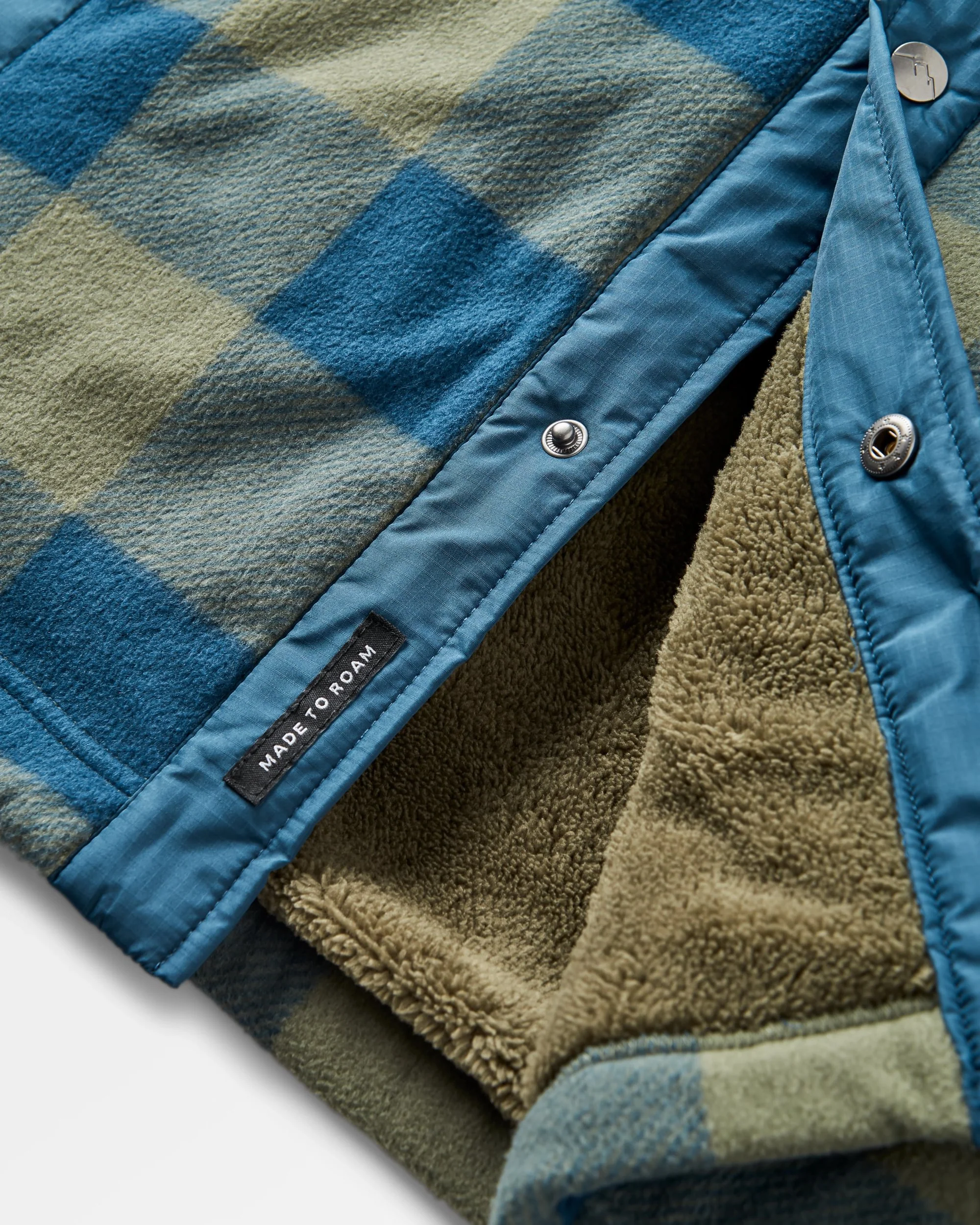 Firelight Sherpa Lined Overshirt - Dusty Olive/Dark Denim Check - Image 8