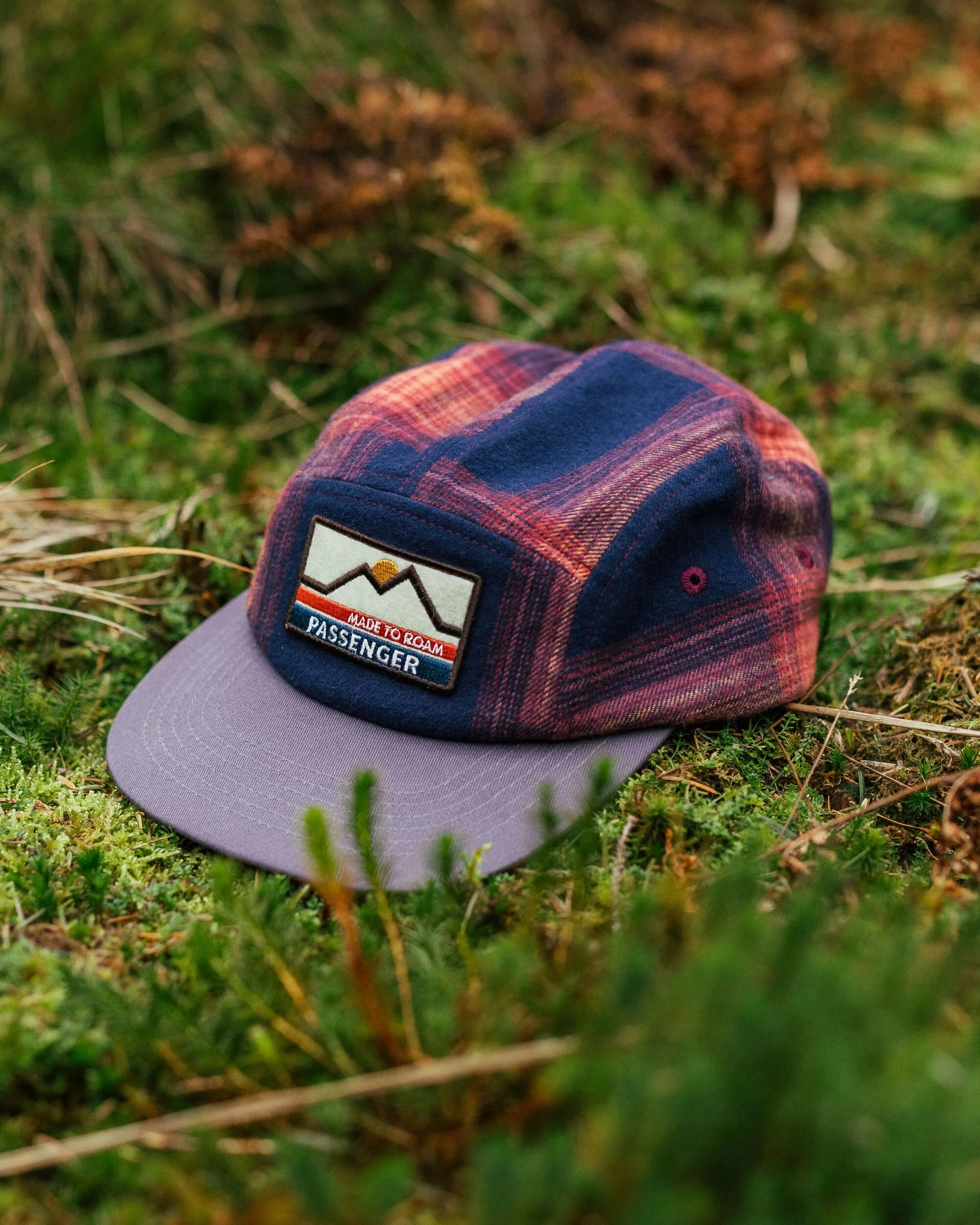 Fixie Flannel 5 Panel Cap - Rich Navy/ Red Ochre Check - Image 2