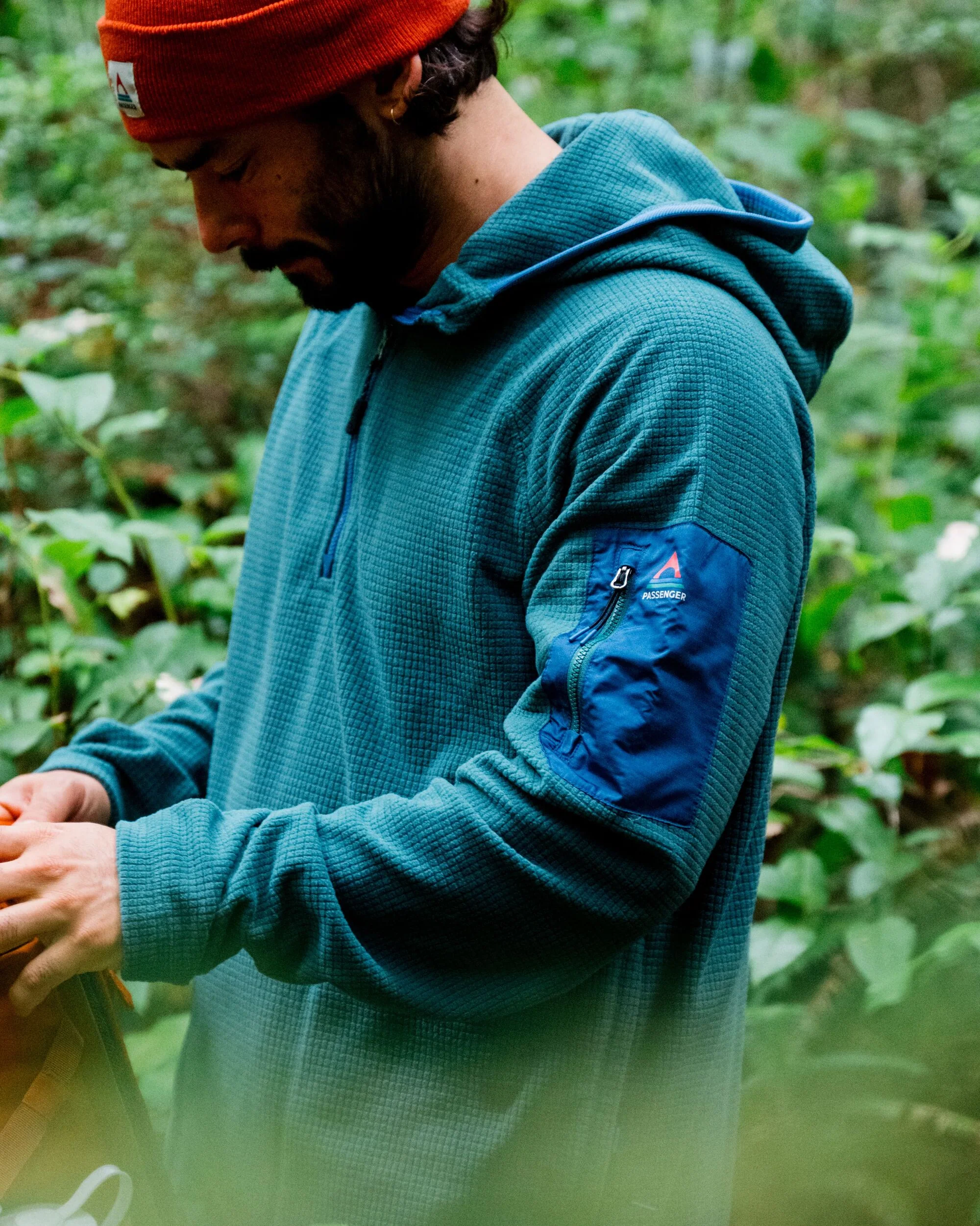Forestscape Grid Fleece Hoodie - Deep Ocean - Image 4