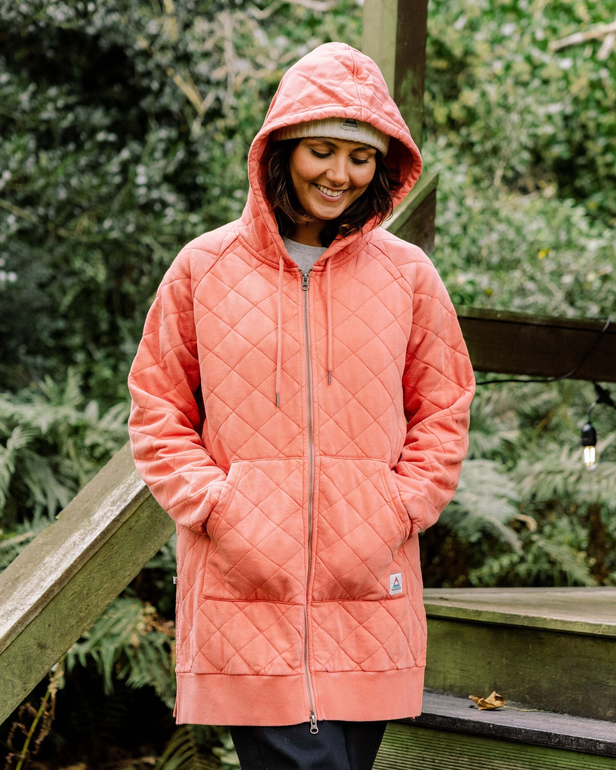 Getaway Quilted Full Zip Hoodie - Burnt Orange - Image 4