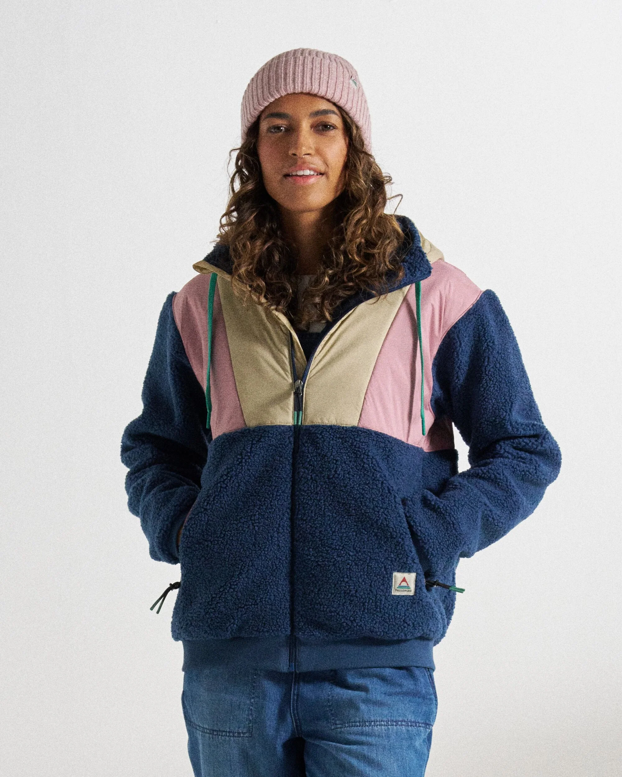 Joy Full Zip Hooded Sherpa Fleece - Dark Denim/Feather - Image 3