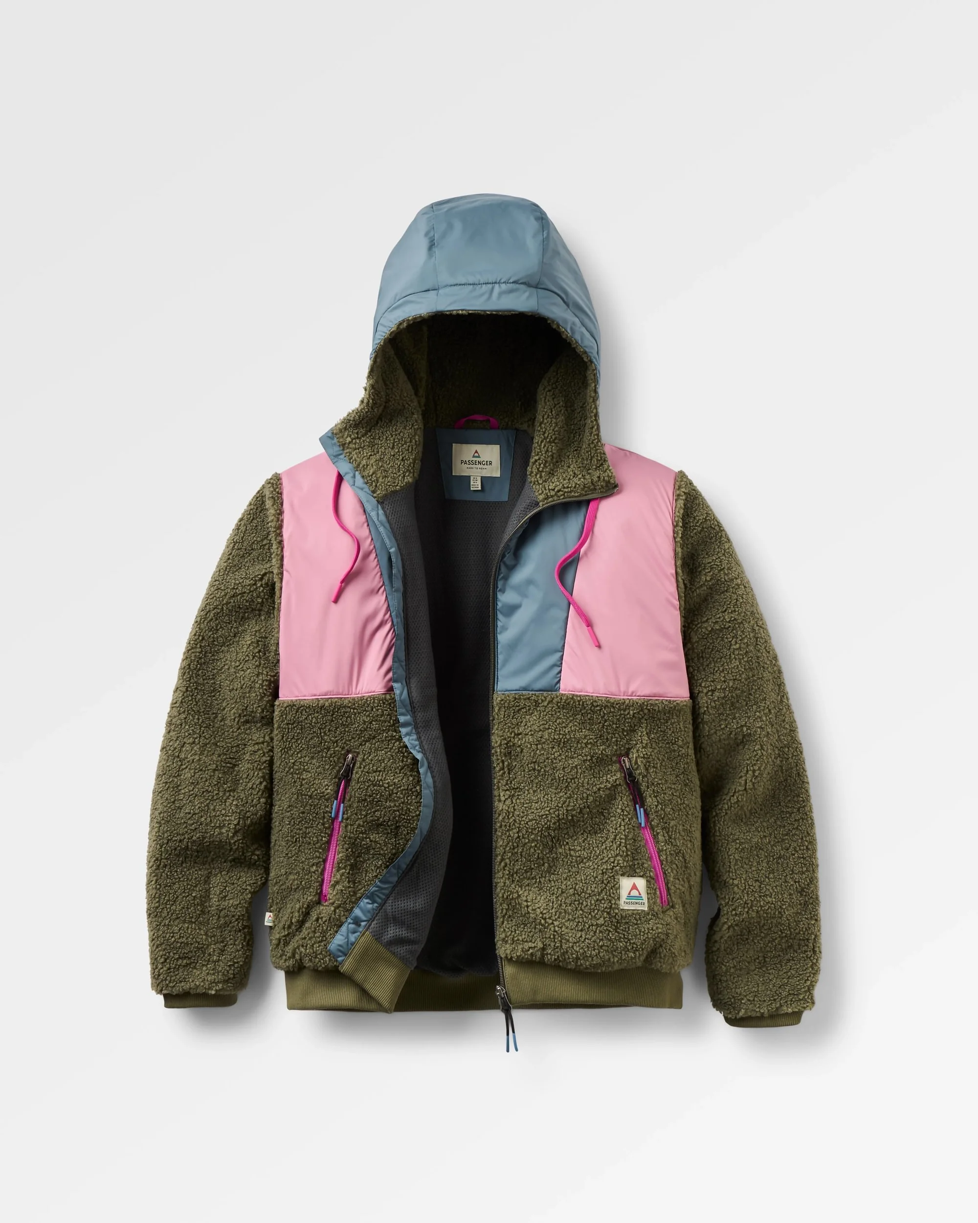 Joy Full Zip Hooded Sherpa Fleece - Dusty Olive
