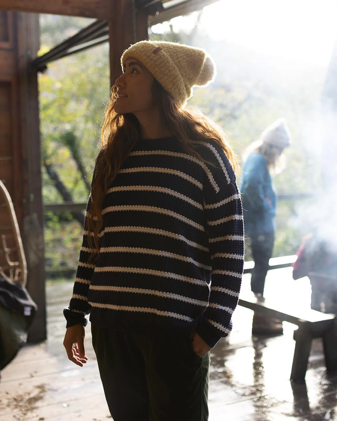 Lakewood Organic Cotton Knitted Jumper - Navy Stripe - Image 6