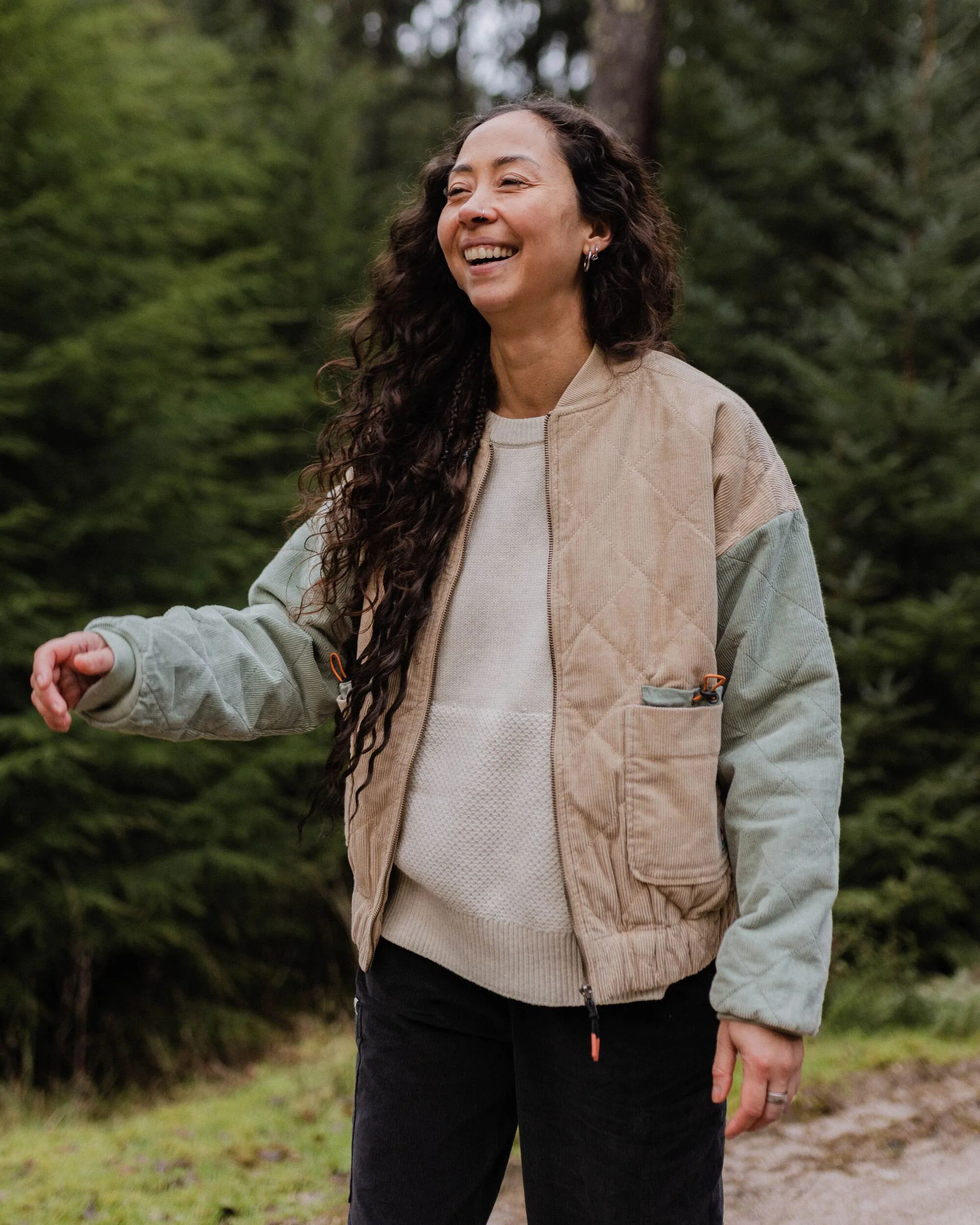 Lucia Quilted Cord Jacket - Stone/Pistachio - Image 3