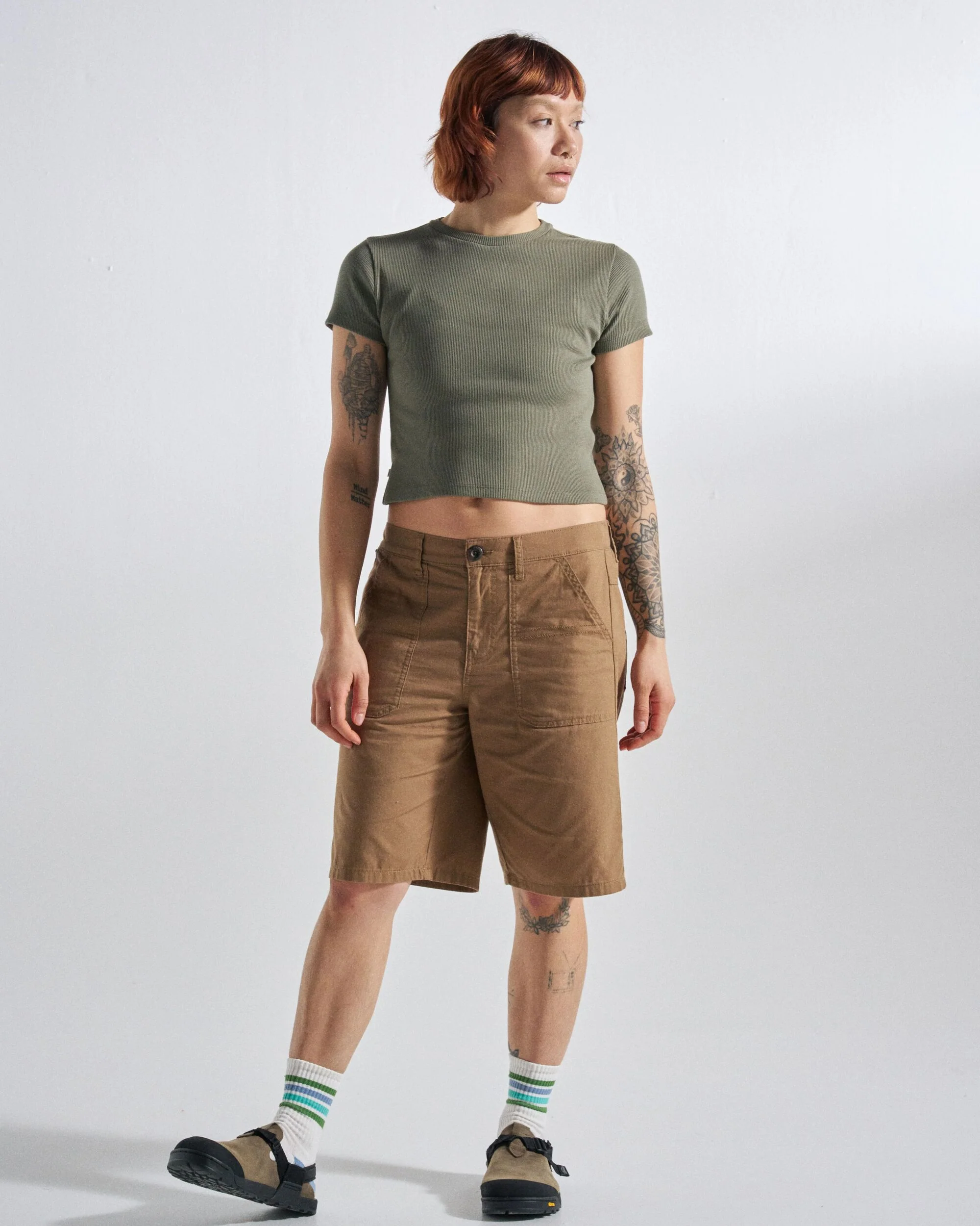 Out There Ribbed Cropped T-Shirt - Dusty Olive - Image 6
