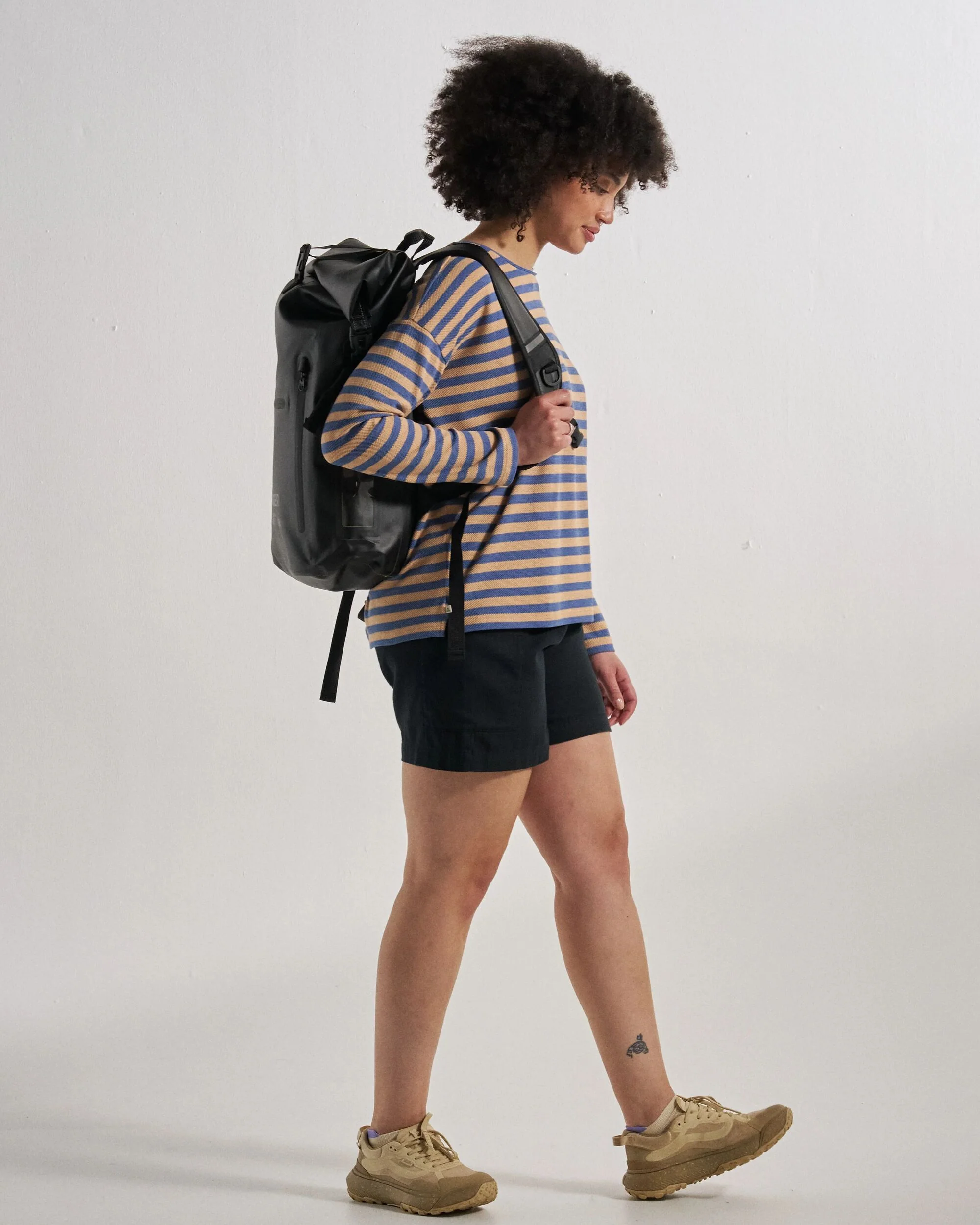Panorama Striped LS T-Shirt - Faded Denim/Orange Peach Stripe - Image 5
