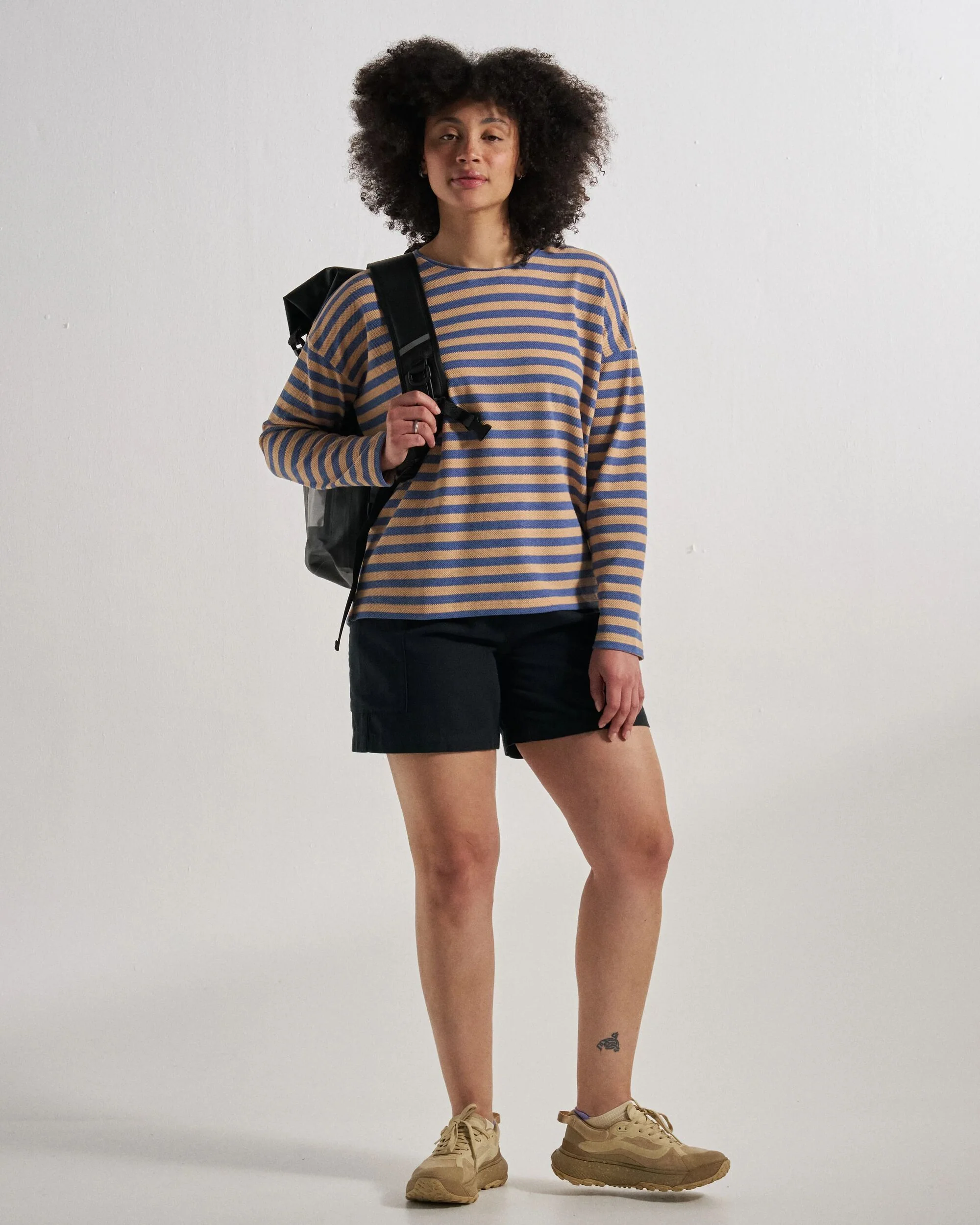 Panorama Striped LS T-Shirt - Faded Denim/Orange Peach Stripe - Image 6