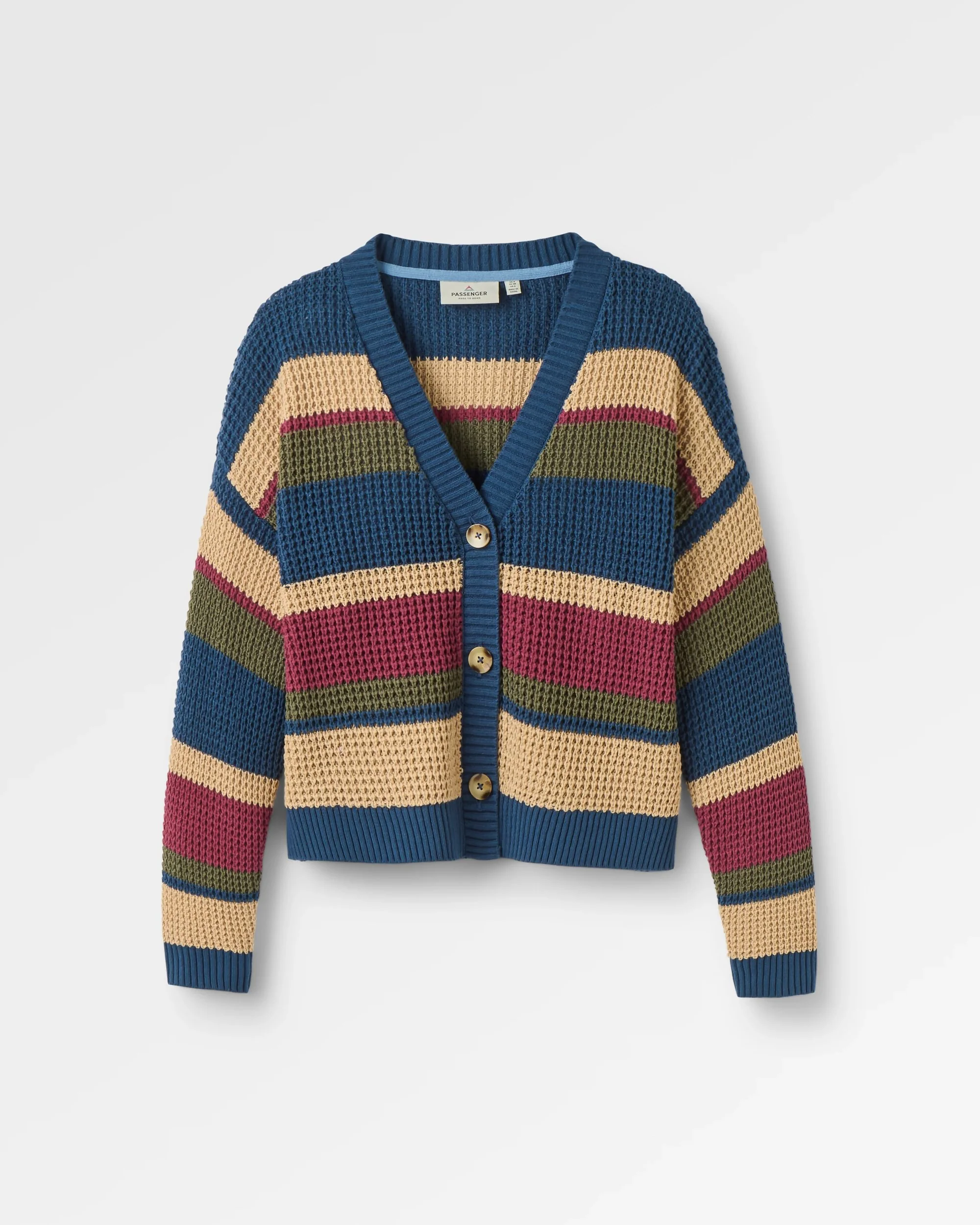 Reflection Open Knit Stripey Cardigan - Dusty Olive Multi Stripe - Image 2