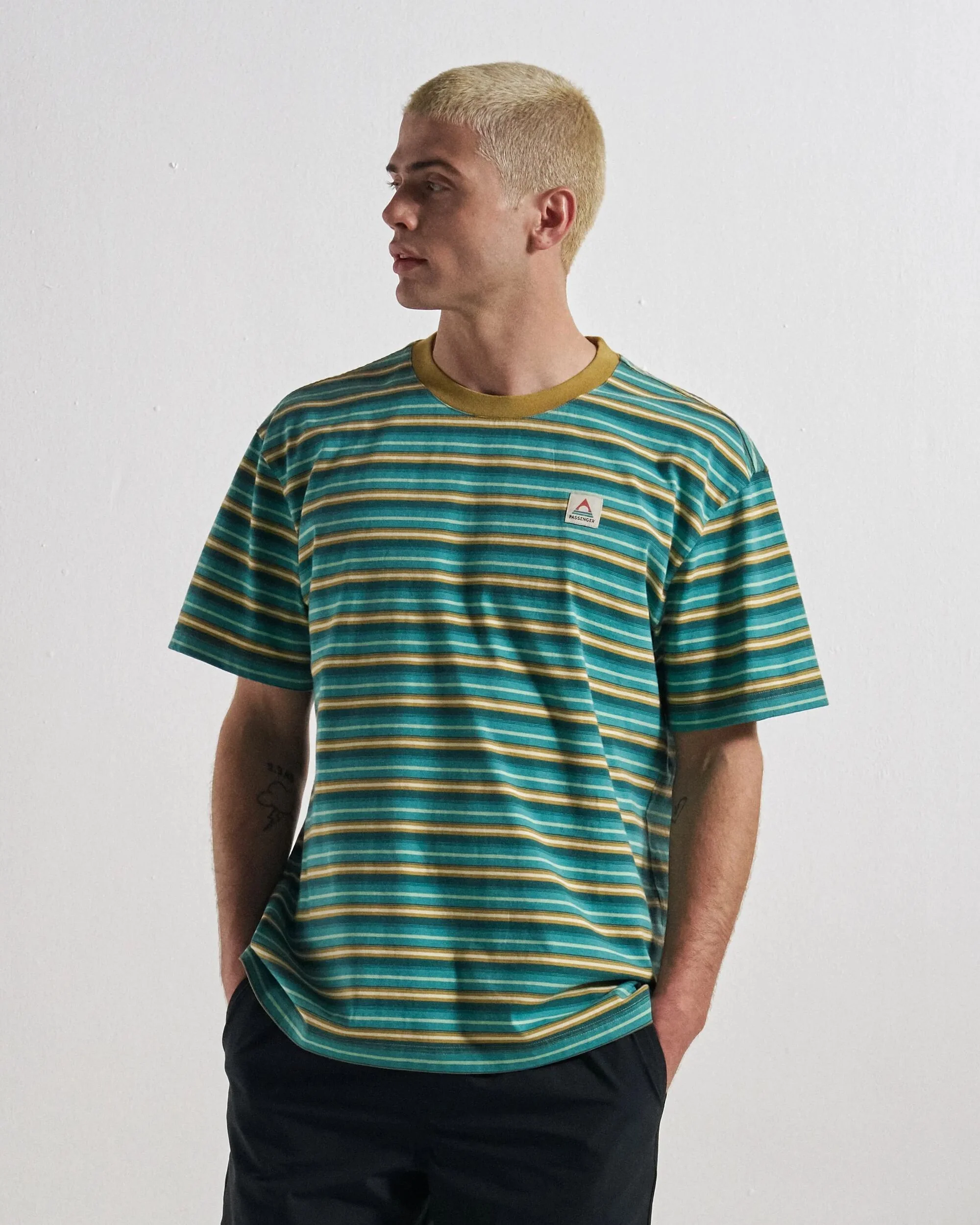 Retro Relaxed Fit T-Shirt - Ocean Teal Multi Stripe