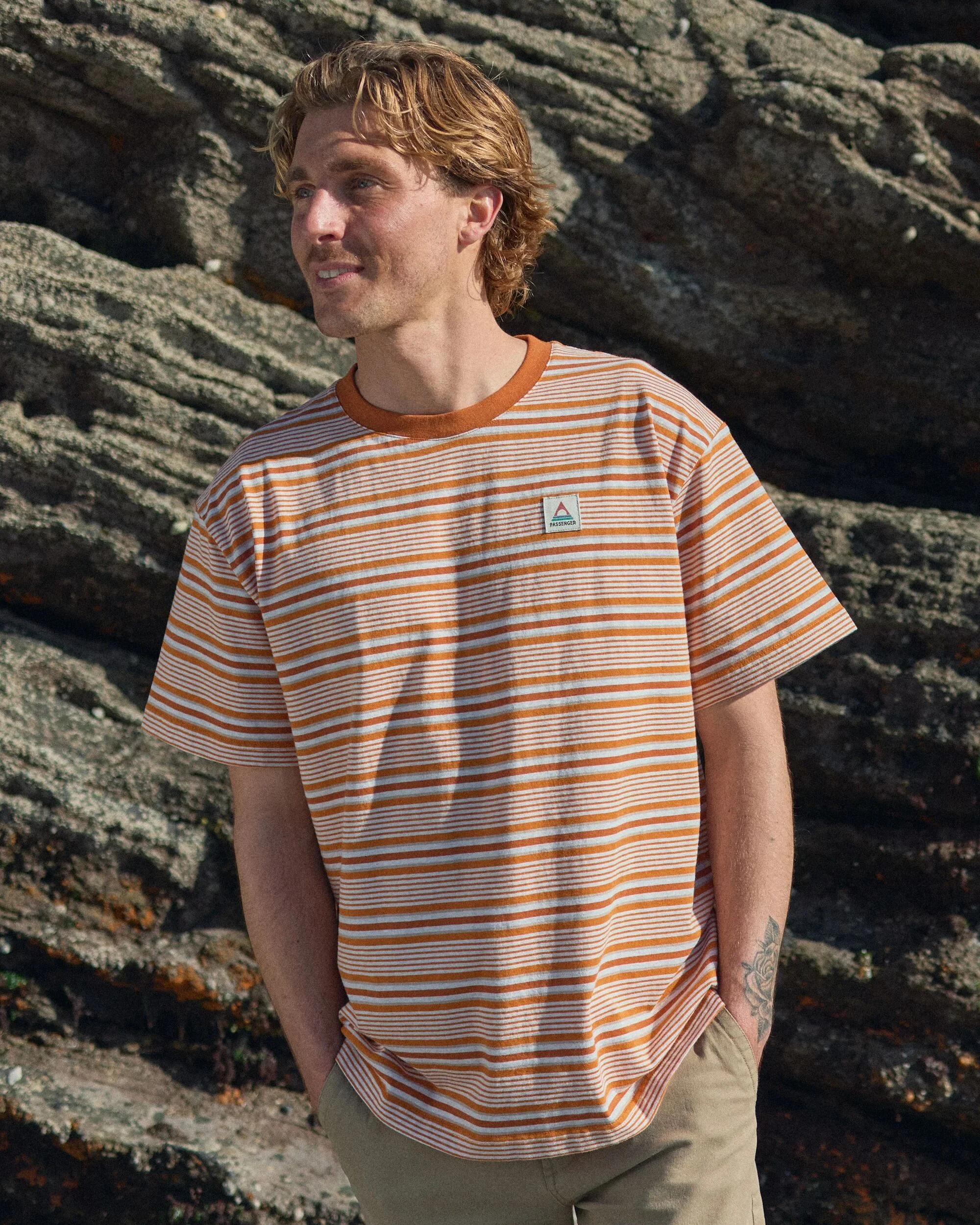Retro Relaxed Fit T-Shirt - Sunrise Orange Stripe
