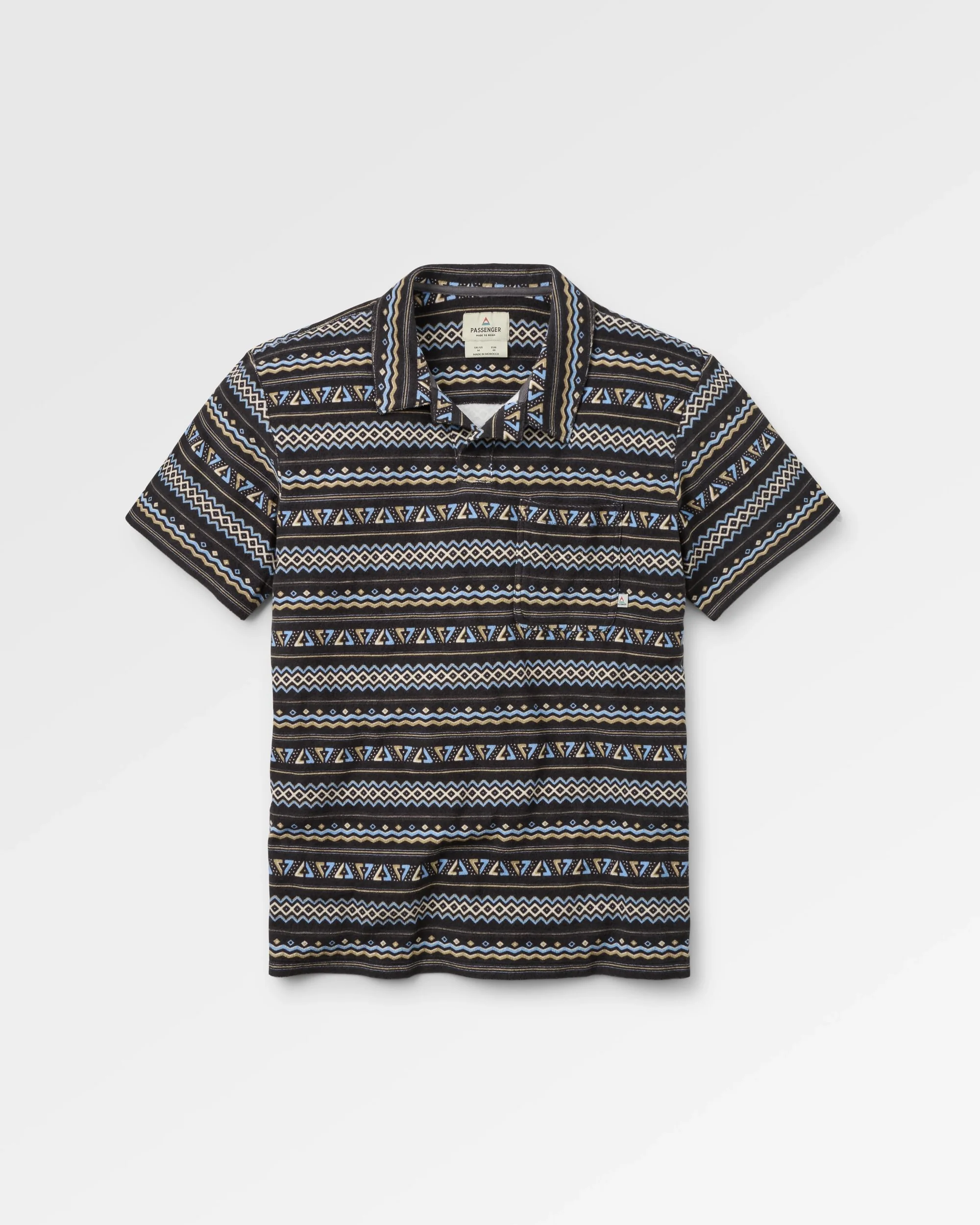 Rising Towelling Polo Shirt - Geo Stripe Faded Black