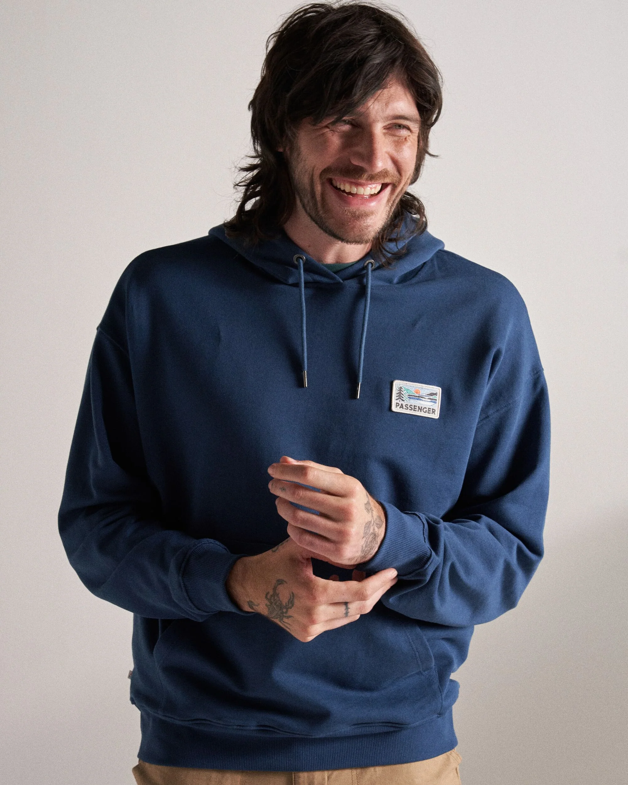 Roamer Patch Relaxed Fit Hoodie - Dark Denim - Image 6