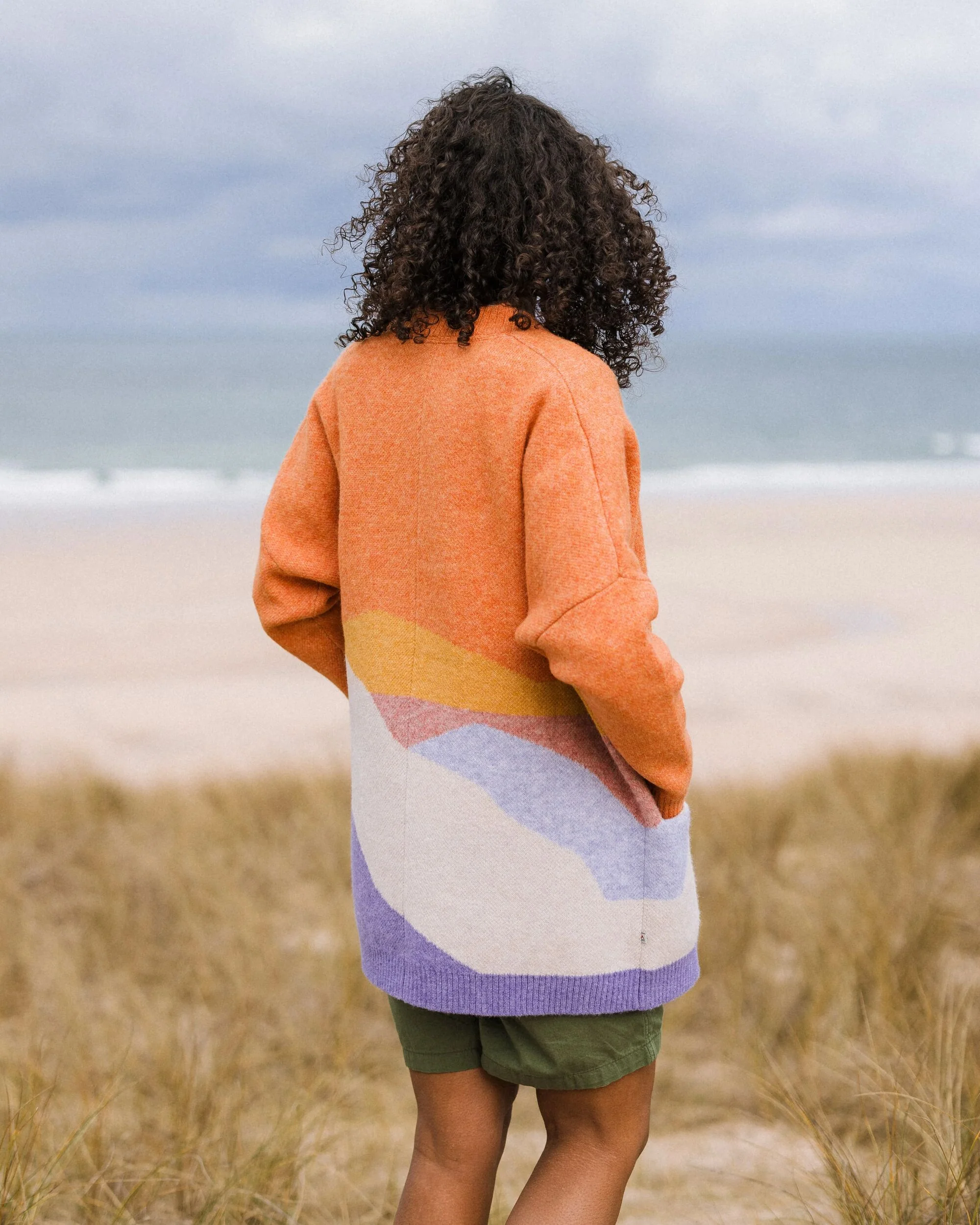 Scenic Long Knitted Cardigan - Scenic Sunrise Orange