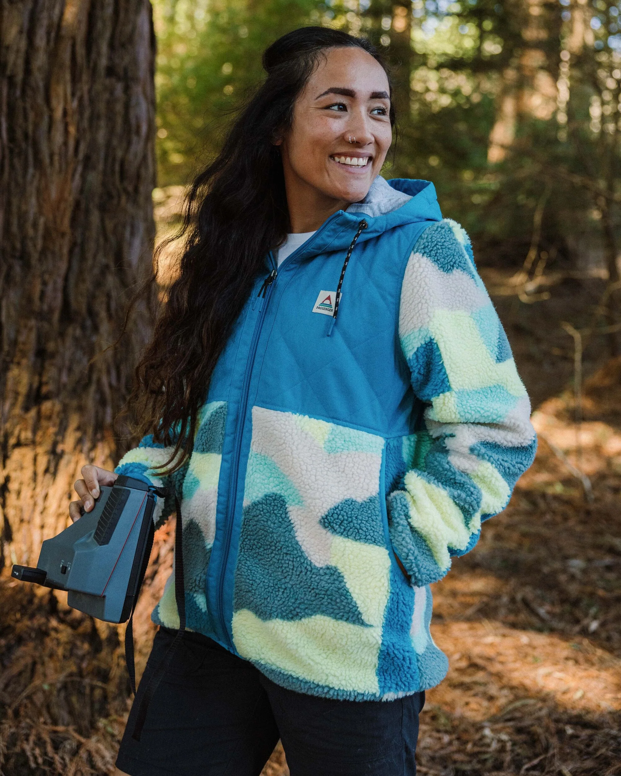 Sefton Deep-Pile Sherpa Full Zip Fleece - Vista Patchwork Aqua
