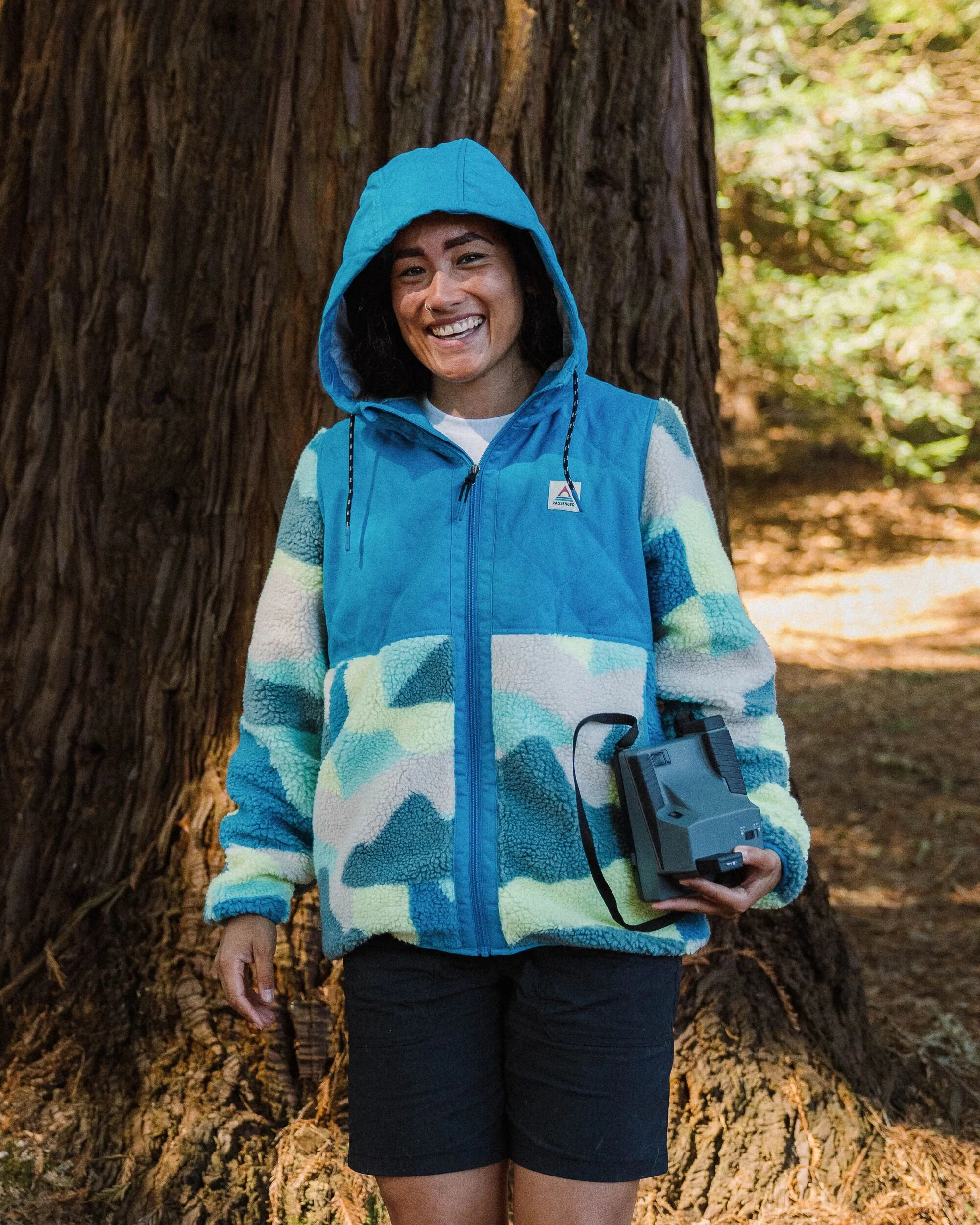 Sefton Deep-Pile Sherpa Full Zip Fleece - Vista Patchwork Aqua - Image 4