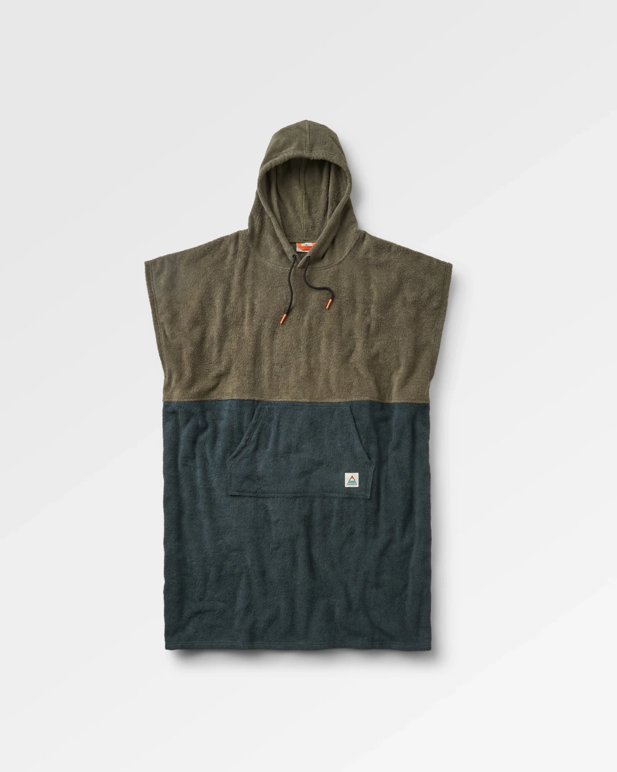 Shoreline Cotton Towel Poncho - Dusty Olive/Charcoal