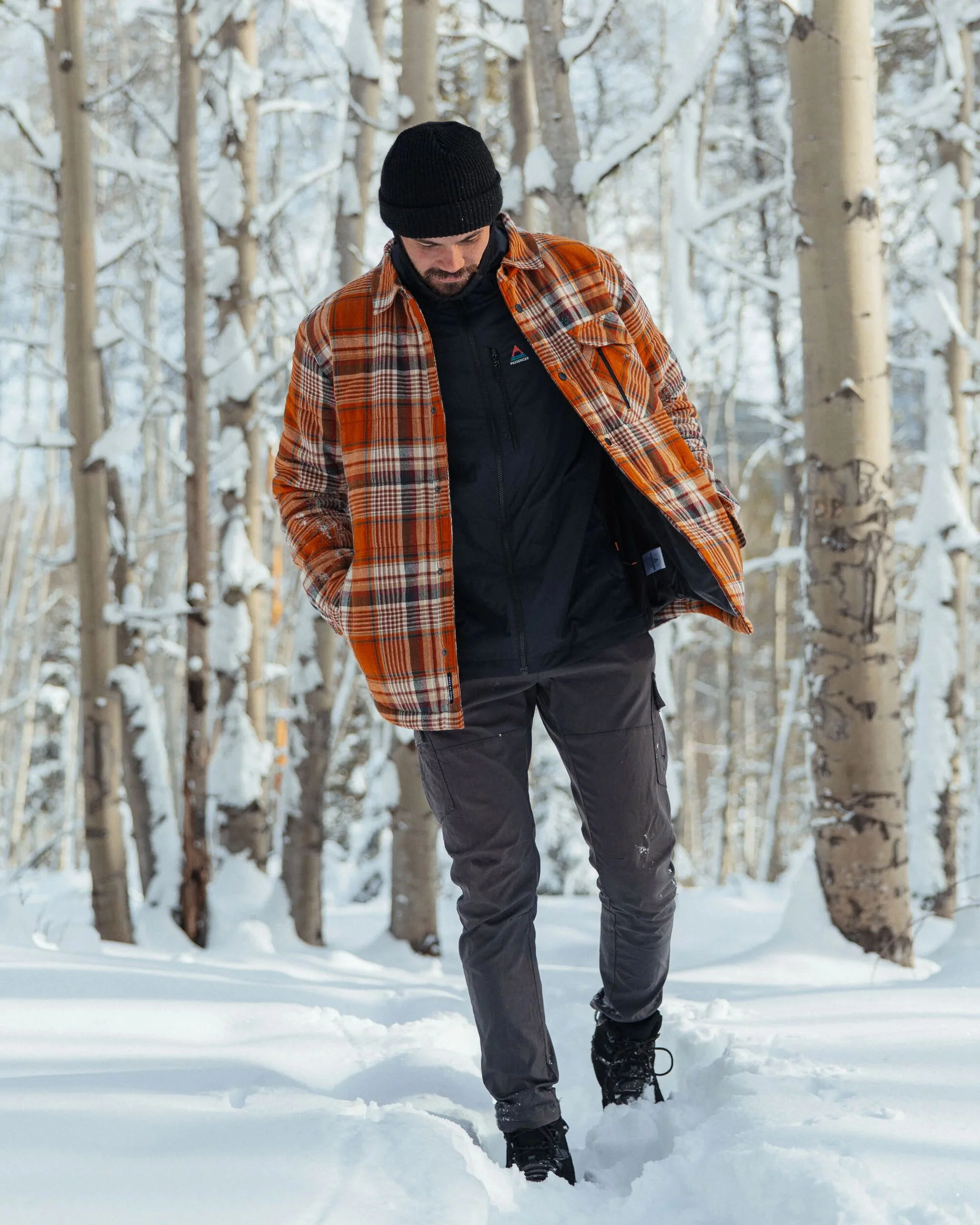 Taranaki Quilted Overshirt - Retro Orange Check - Image 3
