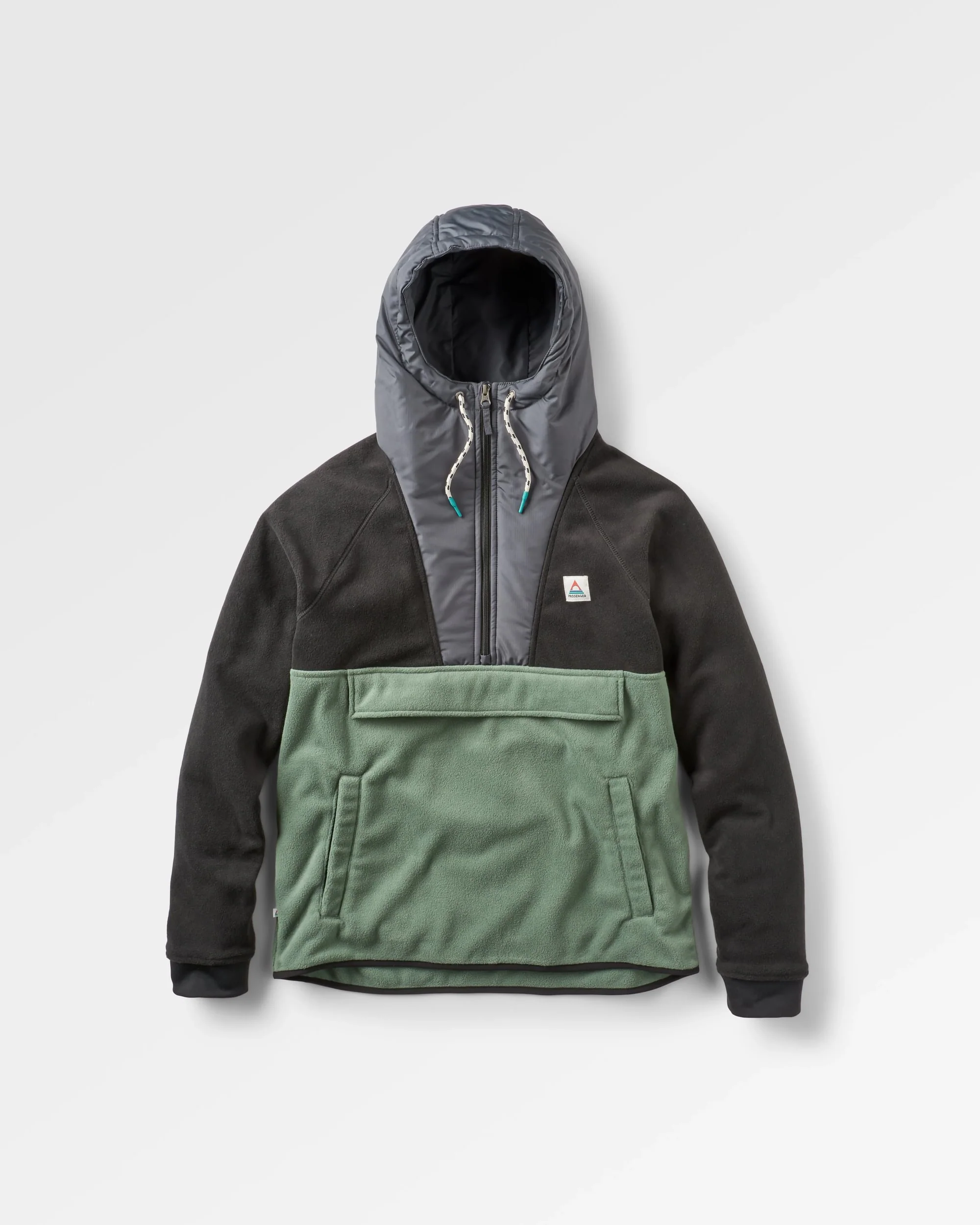 Woodland Hooded 1/2 Zip Polar Fleece - Black/ Dark Forest